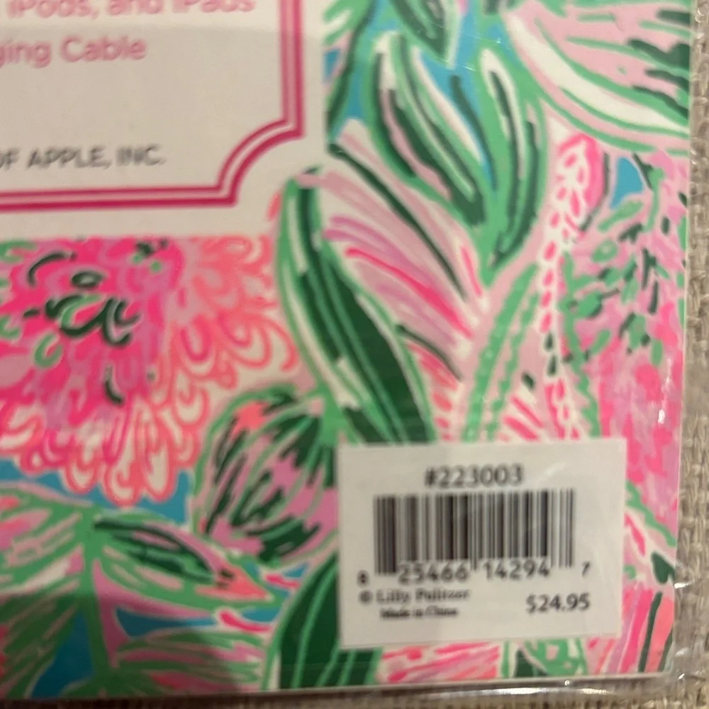 Lilly Pulitzer Pink and Green Floral Lightening Charging Cable